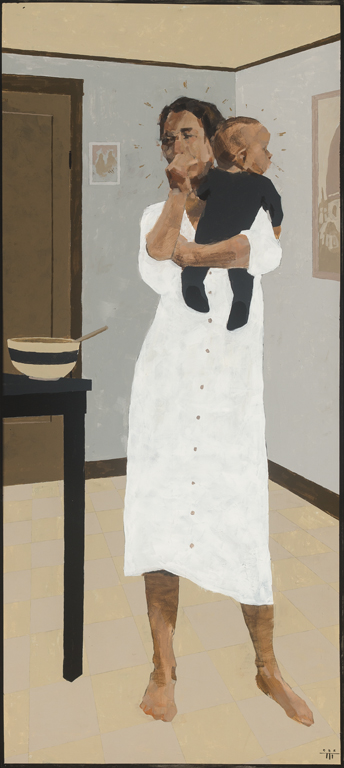 A painting of a woman holding a baby