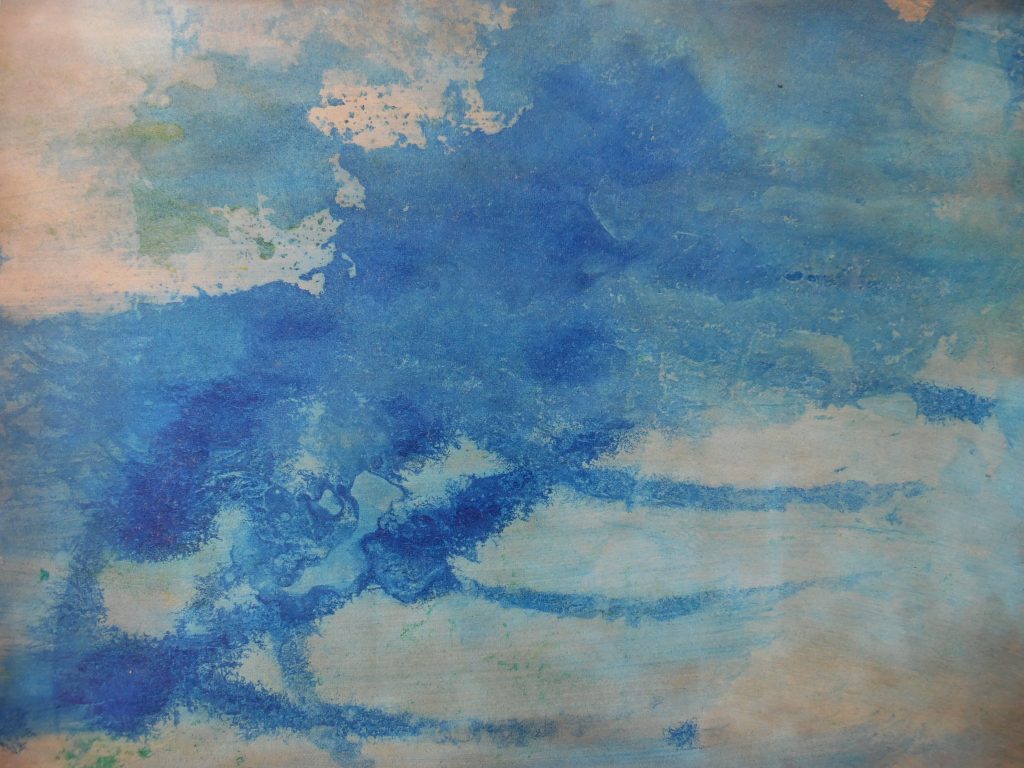 A painting of a blue sky with clouds