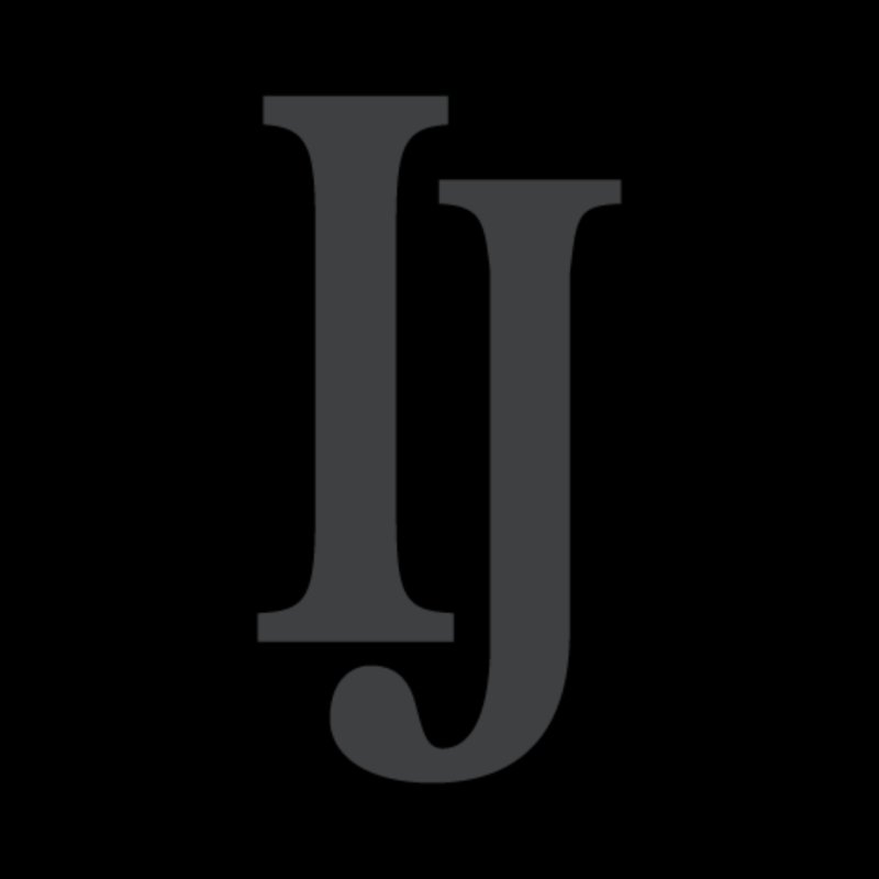 Gray IJ logo on black background