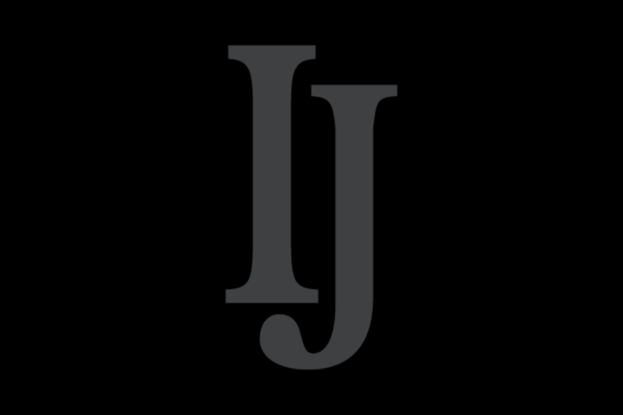 Gray IJ logo on black background