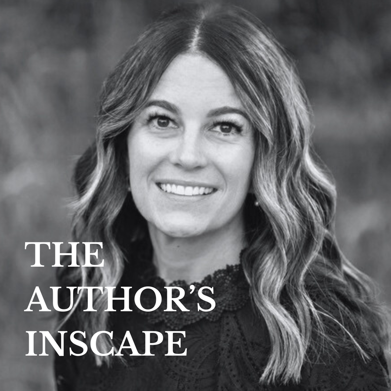 Black and white photo of Allie Condie, with the words "The Author's Inscape" overlaid.